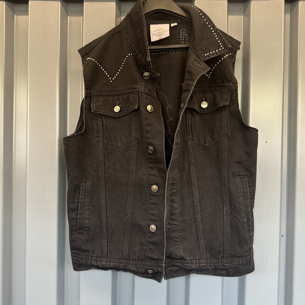 Post Malone X Harley Davidson Studded Horsepower Denim Motorcycle‎ Vest Men's M
